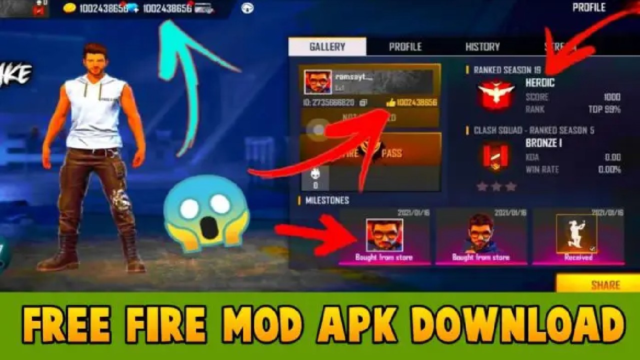 Free Fire Mod Apk Unlimited Diamonds and Coins
