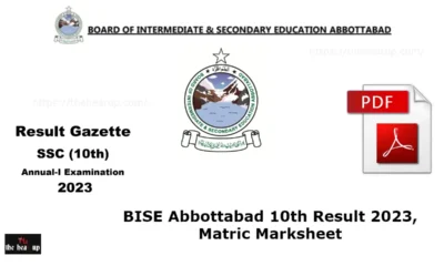 BISE Abbottabad 10th Result 2023, Matric Result 2023